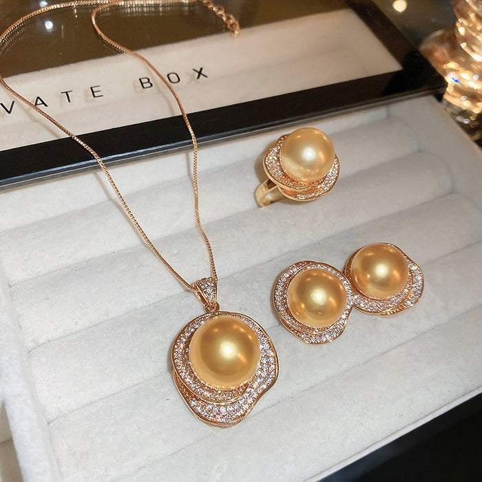 Light Luxury New Chinese Vintage Pearl Flower Zircon Round Geometric Pendant Necklace for Women