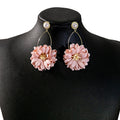 Elegant Pink Fabric Flower Pearl Alloy Hoop Drop Earrings For Women Vacation Sweet Statement Earrings view 5