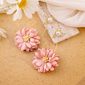 Elegant Pink Fabric Flower Pearl Alloy Hoop Drop Earrings For Women Vacation Sweet Statement Earrings view 2