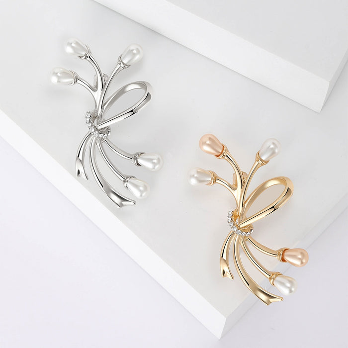 Alloy Rhinestone Pearl Bow Brooch For Vintage Fashion