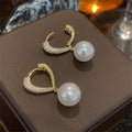 Light Luxury Pearl Drop Earrings For Women, Heart Zircon Clip On Earrings For Party Jewelry view 3