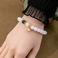Chinese Style Good Luck Jade Peach Blossom Bracelet With Clear Round Beads Pearl Lotus Knot view 4