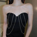 Platinum Plated Rhinestone Geometric Tassel Shoulder Body Necklace For Bridal Gown view 2