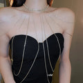 Platinum Plated Rhinestone Geometric Tassel Shoulder Body Necklace For Bridal Gown view 4