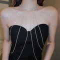 Platinum Plated Rhinestone Geometric Tassel Shoulder Body Necklace For Bridal Gown view 1