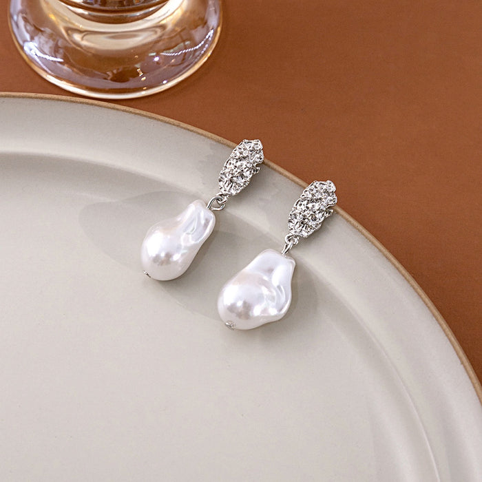 Elegant Irregular Baroque Pearl Drop Earrings With Rhinestone Geometric Alloy Studs For Women Earrings