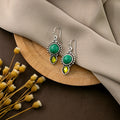 Vintage Bohemian Feather Turquoise Drop Earrings, Dragonfly Bird Teardrop Round Pearl Ear Jewelry view 3