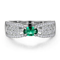 Emerald Green Tourmaline Ring For Women, Wheat Hollow Ribbon Design With Small Zircon Row view 4