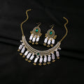 Luxury Ethnic Oval Green Crystal Rhinestone Pearl Tassel Alloy Drop Dangle Jewelry Set Vintage Earrings view 3
