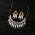 Luxury Ethnic Oval Green Crystal Rhinestone Pearl Tassel Alloy Drop Dangle Jewelry Set Vintage Earrings view 4