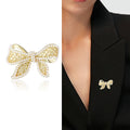 Alloy Pearl Bow Brooch Pin For Elegant Clothing Accessories – Gold view 3