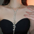 Light Luxury Alloy Rhinestone Geometric Tassel Statement Necklace For Women view 3