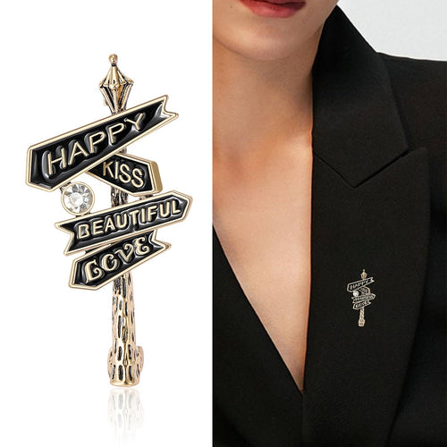 Alloy Rhinestone Happy Sign Brooch Pin For Vintage Suit Decoration