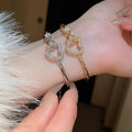 Luxury Copper Open Bangle With Hollow Zircon Heart Ring Design For Women Couples view 2