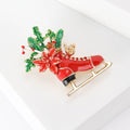 Vintage Alloy Enamel Christmas Boot Brooch For Holiday Apparel view 3