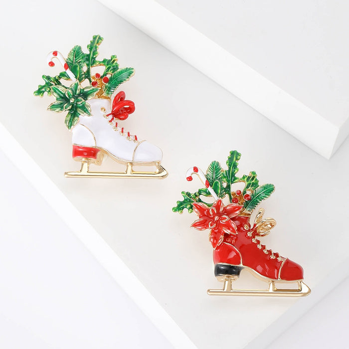 Vintage Alloy Enamel Christmas Boot Brooch For Holiday Apparel