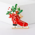 Vintage Alloy Enamel Christmas Boot Brooch For Holiday Apparel view 6