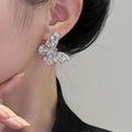 Copper Zircon Butterfly Stud Earrings Sweet Minimalist Light Luxury Commuter Jewelry view 3