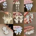 Chic Faux Pearl Petal Tassel Drop Earrings With Rhinestone Geometric Silver Needle Design view 1
