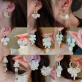 Chic Faux Pearl Petal Tassel Drop Earrings With Rhinestone Geometric Silver Needle Design view 2