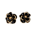 Alloy Black Camellia Flower Stud Earrings With Silver Pin French Vintage Enamel Office Style view 5