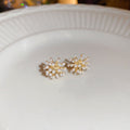 Imitation Pearl Firework Bloom Stud Earrings With Silver Posts Minimalist Geometric Sparkle view 2