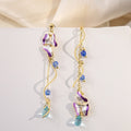 Elegant Asymmetric Enamel Flower Long Chain Drop Earrings With Crystal Beads Pearl Waterdrop Alloy Earrings view 3