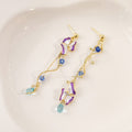 Elegant Asymmetric Enamel Flower Long Chain Drop Earrings With Crystal Beads Pearl Waterdrop Alloy Earrings view 4