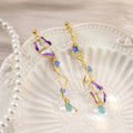 Elegant Asymmetric Enamel Flower Long Chain Drop Earrings With Crystal Beads Pearl Waterdrop Alloy Earrings view 1
