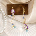 Elegant Asymmetric Enamel Flower Long Chain Drop Earrings With Crystal Beads Pearl Waterdrop Alloy Earrings view 2