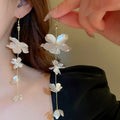 Light Luxury Metal Flower Long Tassel Ear Hook Drop Earrings, Statement Floral Design view 2
