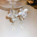 Light Luxury Metal Flower Long Tassel Ear Hook Drop Earrings, Statement Floral Design view 3