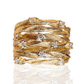 Women's Gold Tone Wide Multi Band Vine Wrap Ring With Starry CZ Bird Nest Design view 5