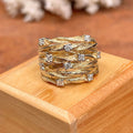 Women's Gold Tone Wide Multi Band Vine Wrap Ring With Starry CZ Bird Nest Design view 3