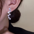 Full Pave Flower Snowflake Long Drop Earrings Elegant Leaf Shape Starry Dangle Earrings For Women view 3