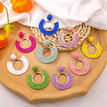 Oversized Oval Solid Color Leather Drop Earrings For Women Vacation Style Rainbow Hollow Jewelry view 3