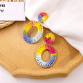 Oversized Oval Solid Color Leather Drop Earrings For Women Vacation Style Rainbow Hollow Jewelry view 4