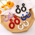 Oversized Oval Solid Color Leather Drop Earrings For Women Vacation Style Rainbow Hollow Jewelry view 1