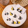 Halloween Cartoon Enamel Black Cat Skull Moon Sun Charm Alloy Gothic Drop Dangle Earrings view 1