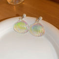 Iridescent Shell Pearl Drop Earrings With Silver Pins, Korean Sweet Fresh Minimalist Style view 2