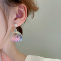 Iridescent Shell Pearl Drop Earrings With Silver Pins, Korean Sweet Fresh Minimalist Style view 3