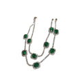 Vintage Geometric Emerald Gemstone Jewelry Set With Silver Needle Earrings And Double Layer Necklace view 5