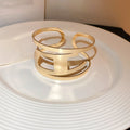 Minimalist Cold Style Double Layer Hollow Metal Wide Cuff Bangle for Women view 4