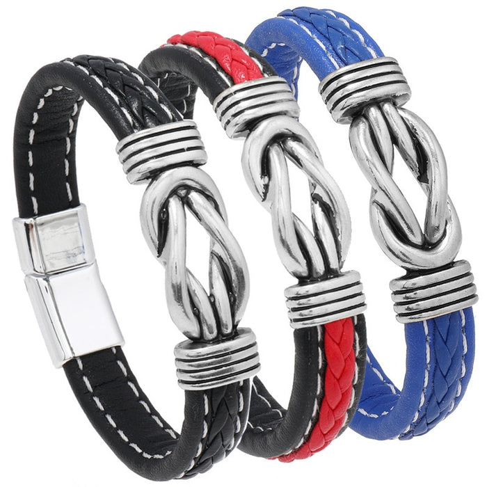 Creative Simple Alloy Magnetic Clasp Leather Bracelet European American Braided Men's Bangle