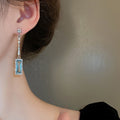 Chic Geometric Square Zircon Copper Drop Earrings With Silver Pins And Sparkling Tassel Design view 3