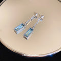 Chic Geometric Square Zircon Copper Drop Earrings With Silver Pins And Sparkling Tassel Design view 2