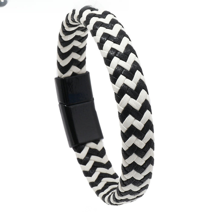 Men Simple Braided Leather Bracelet With Magnetic Clasp Trendy Street Bangle Accessories