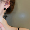 Alloy Black Heart Rhinestone Drop Earrings With Silver Posts Gothic Court Style Jewelry view 3