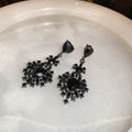 Alloy Black Heart Rhinestone Drop Earrings With Silver Posts Gothic Court Style Jewelry view 2