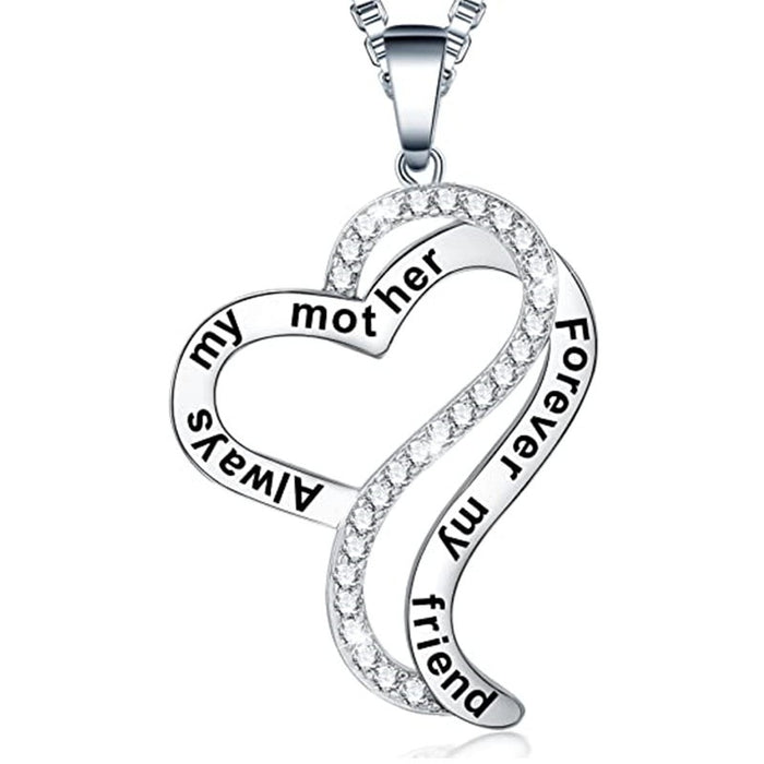 Engraved Heart Necklace With Double Heart Love Pendant, Mom Birthday Gift Jewelry